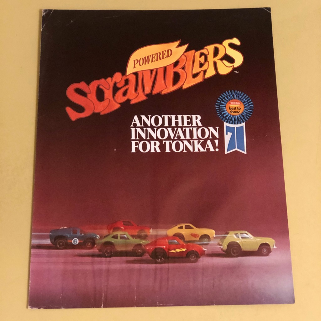 The first page of the Tonka Scramblers brochure declares "Powered Scramblers, another innovation for Tonka!"