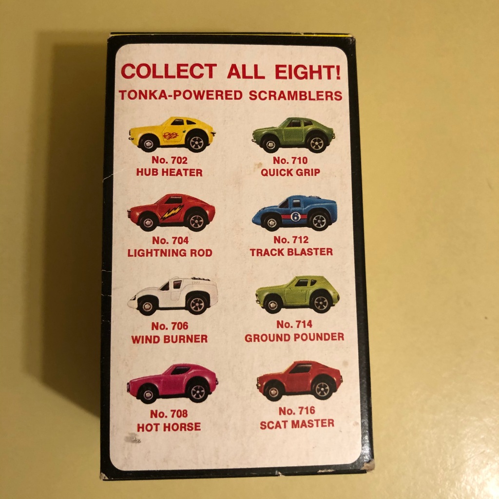 The Tonka Scramblers display box invites consumers to "Collect all eight! Tonka-Powered Scramblers."